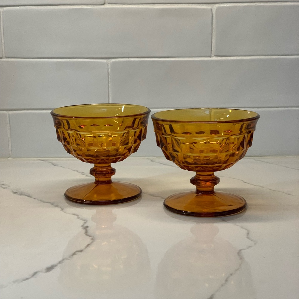 Indiana Whitehall amber sherbet coupes